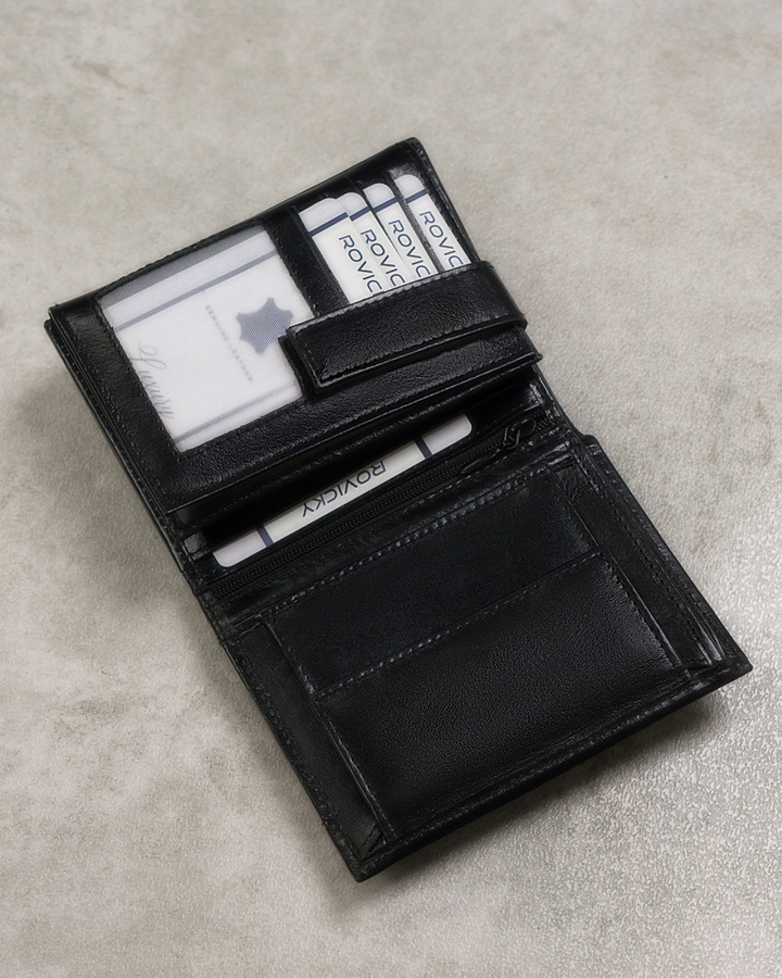 Czarny, skórzany portfel męski z zabezpieczeniem RFID Protect - Cavaldi