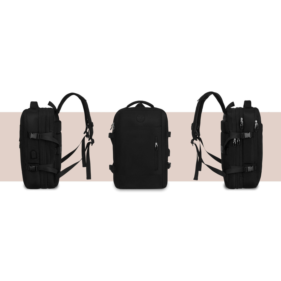 Czarny, podróżny plecak idealny na bagaż podręczny do samolotu - Peterson