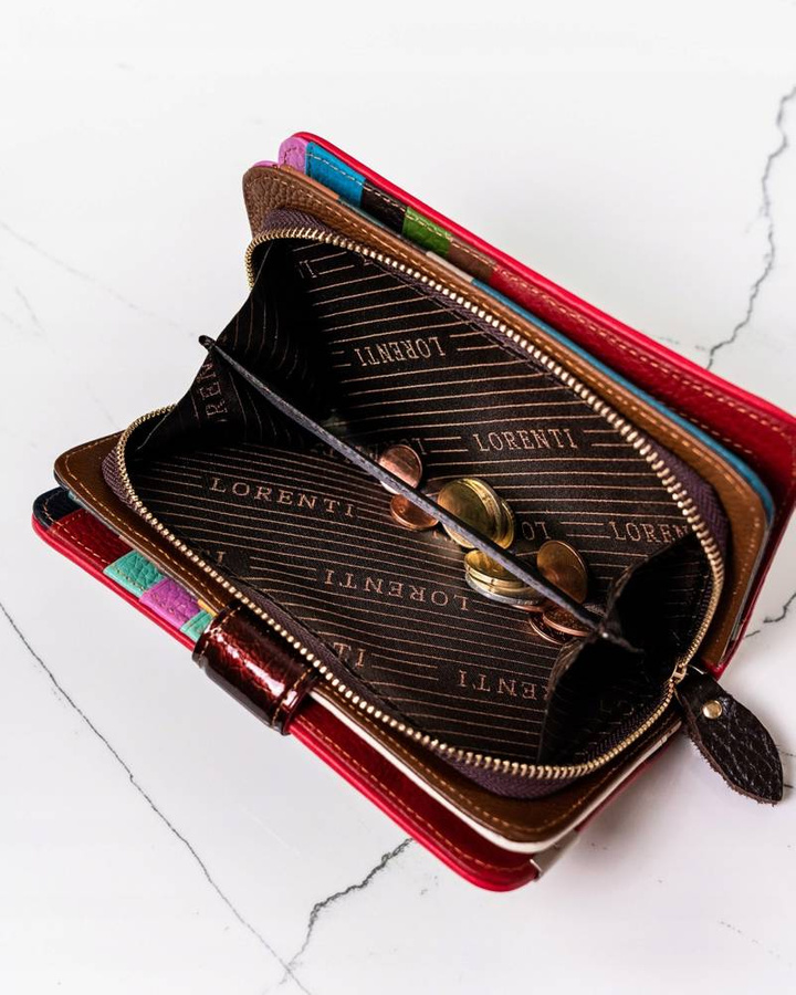 Damski skórzany portfel w patchworkowy wzór - Lorenti