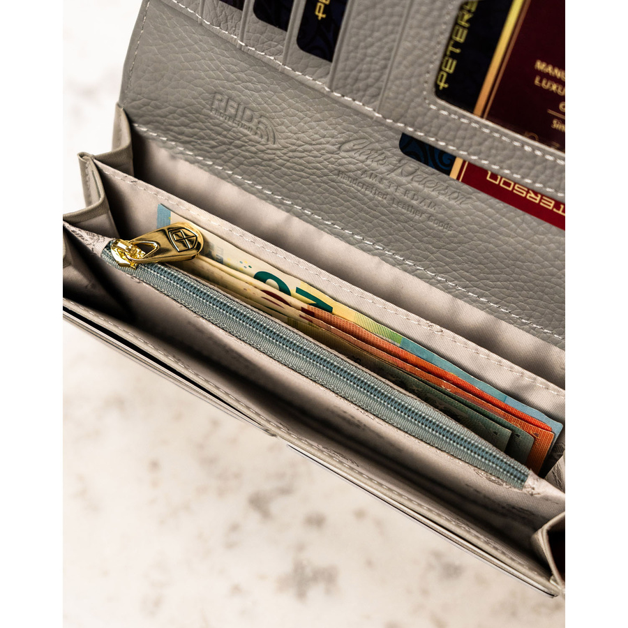 Wielokolorowy, poziomy portfel damski ze skóry naturalnej w kwiatowy wzór - Peterson