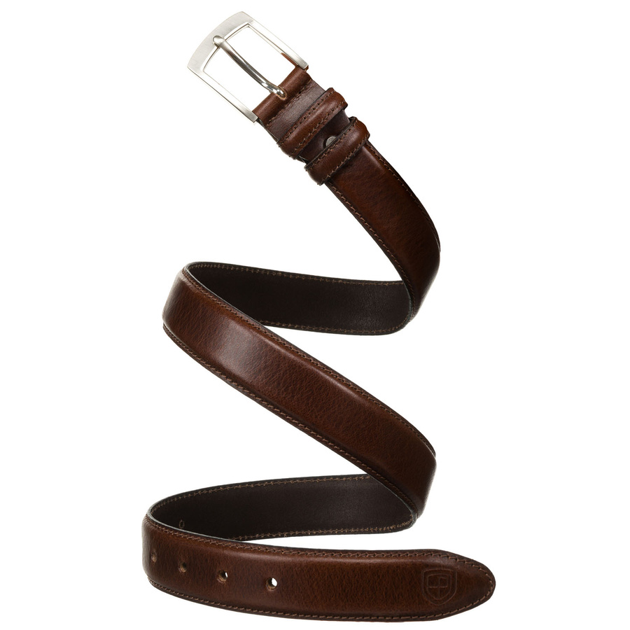 Skórzany, brązowy pasek męski z tradycyjną klamrą - Peterson