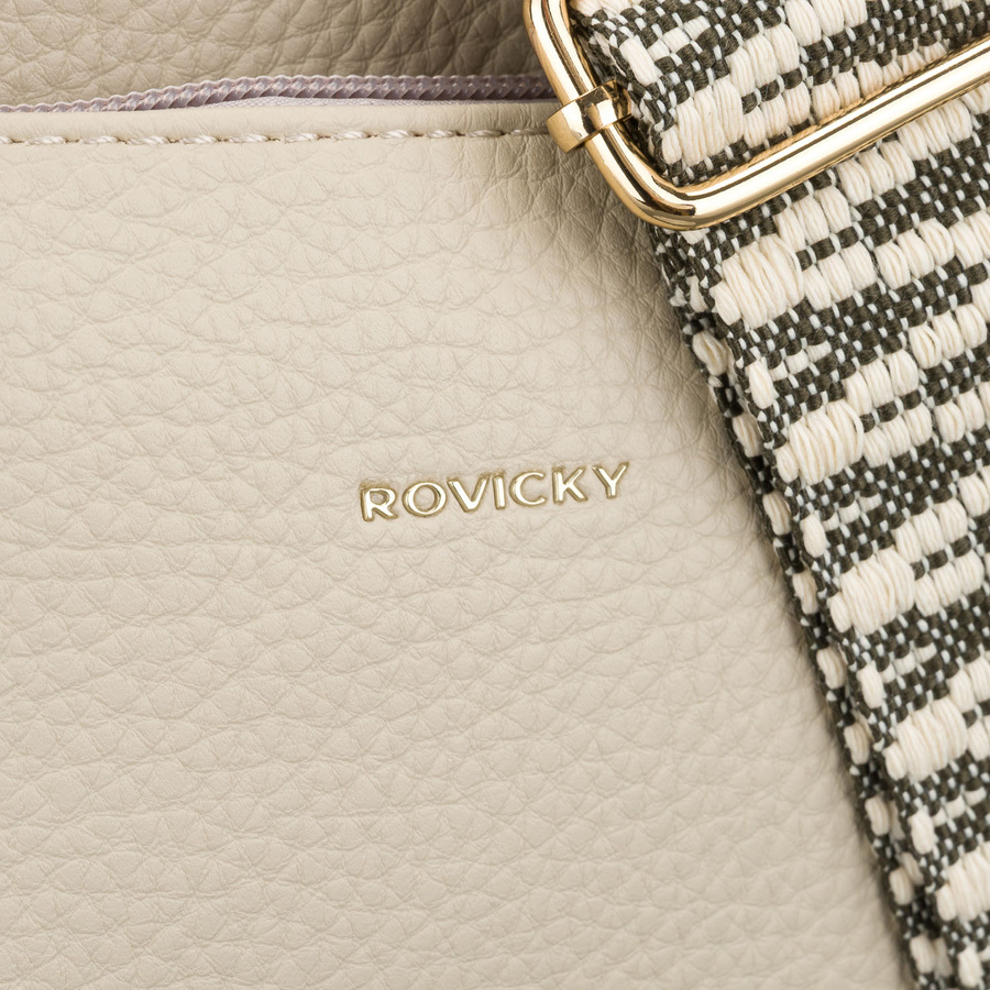 Listonoszka damska ze skóry ekologicznej w beżowym kolorze zamykana suwakiem - Rovicky