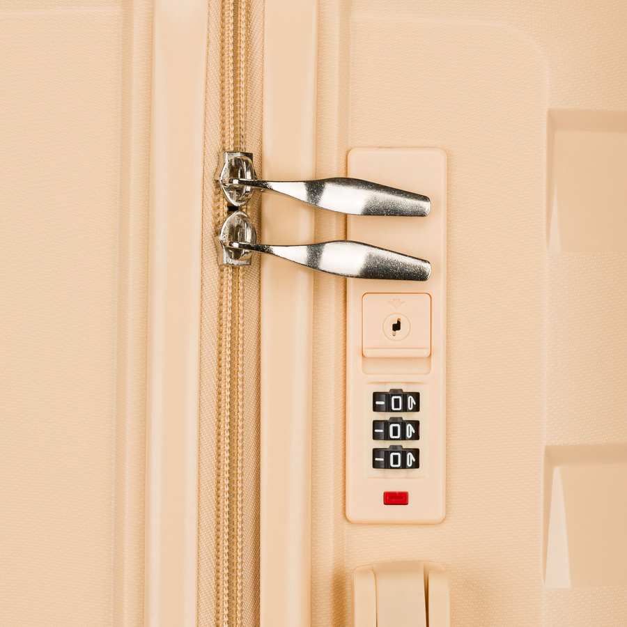 Beżowa walizka z polipropylenu z wysuwaną, teleskopową rączką i zamkiem szyfrowanym - Peterson