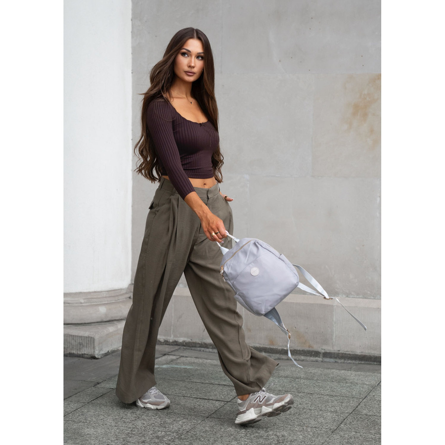 Szary plecak damski z nylonu i skóry ekologicznej z kieszonką zewnętrzną - Peterson