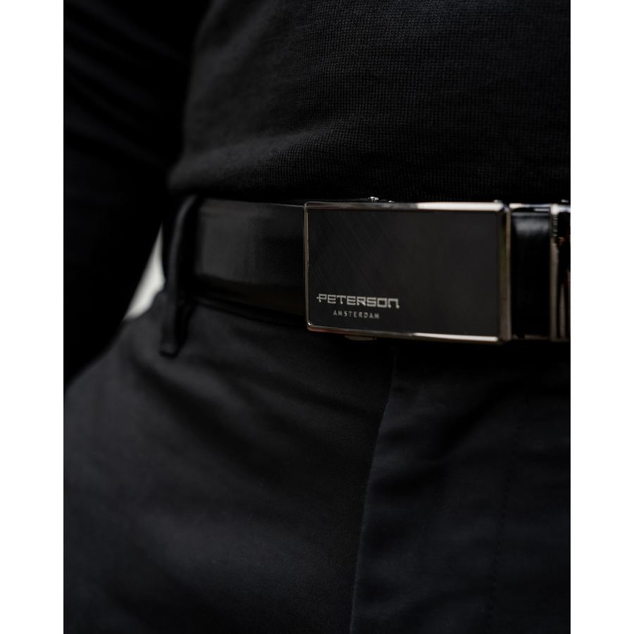 Skórzany, szeroki pasek męski z klamrą automatyczną - Peterson