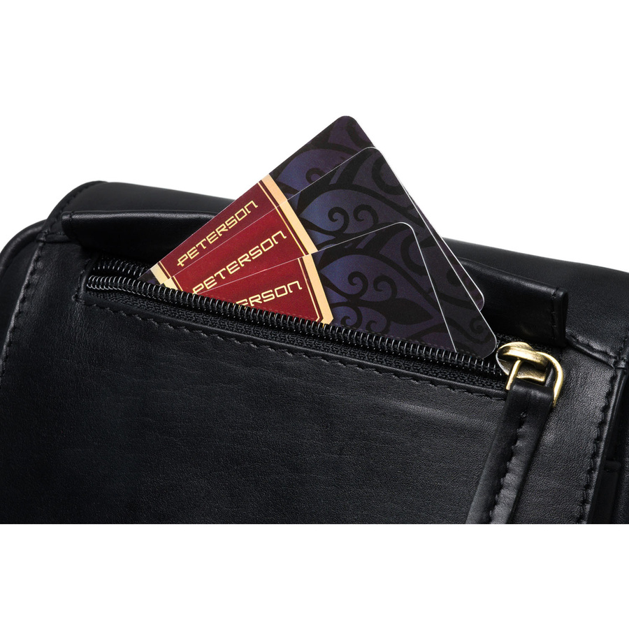 Skórzana, czarna torba męska na ramię zamykana suwakiem i klipsem magnetycznym - Peterson