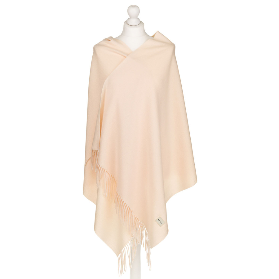 Szal damski z poliestru i wiskozy w beżowo-ecru kolorze ozdobiony frędzlami - Rovicky