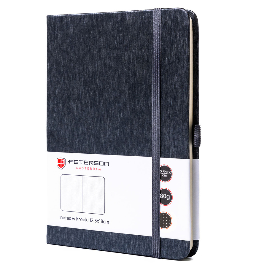 Notes w twardej oprawie w formacie B6 w szarym kolorze,zadrukowany w kropki - Peterson