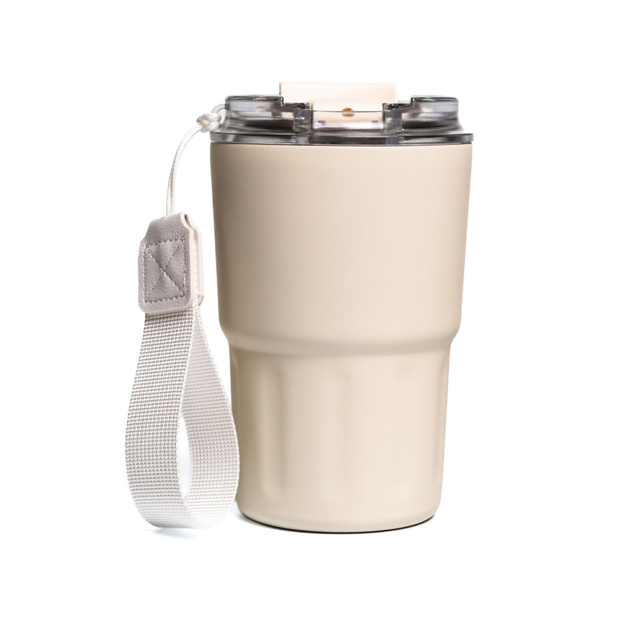 Kubek termiczny ze stali nierdzewnej w beżowym kolorze z podwójnymi ściankami - Peterson