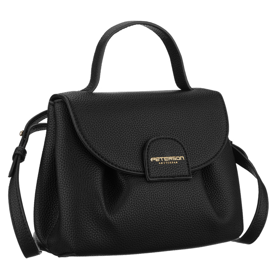 Listonoszka damska ze skóry ekologicznej w czarnym kolorze z kieszonką zewnętrzną - Peterson