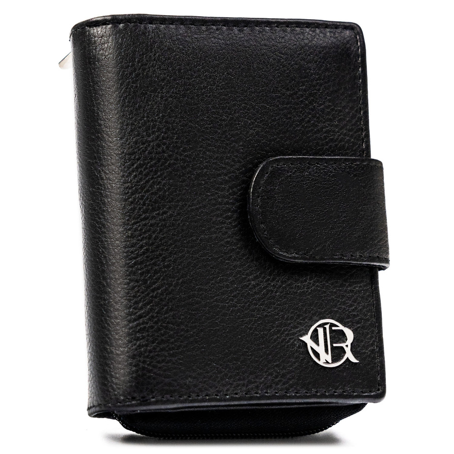 Mały portfel damski wykonany ze skóry naturalnej w czarnym kolorze - Rovicky