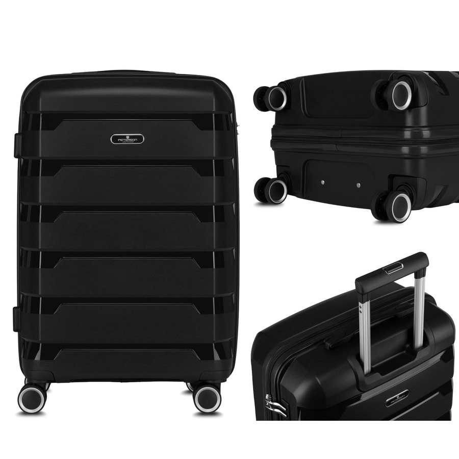 Czarna, duża walizka z polipropylenu z obrotowymi kółkami i zamkiem szyfrowanym - Peterson
