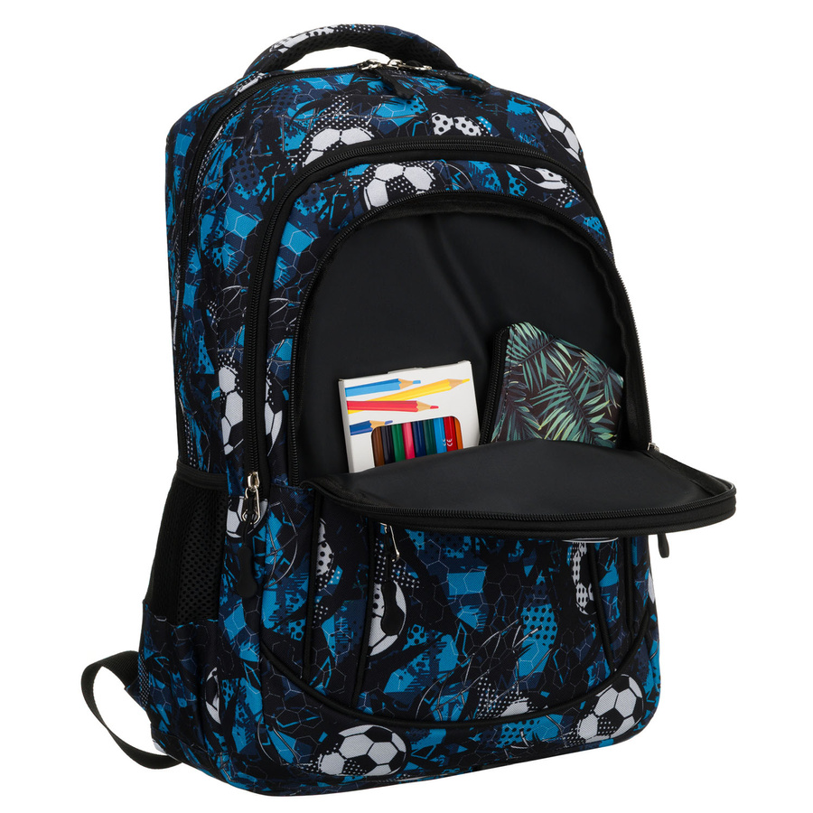 Szkolny tornister z poliestru pokryty wzorem w piłkę nożną - Peterson