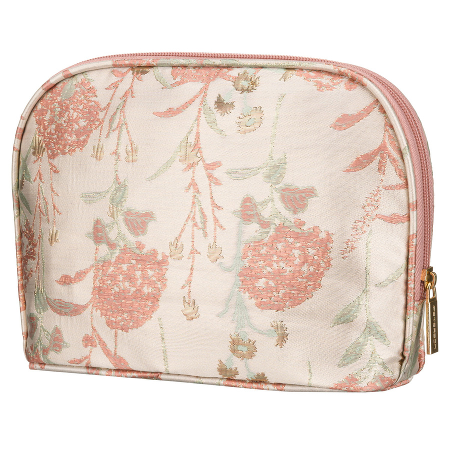 Kosmetyczka podróżna z materiału syntetycznego w różowo-beżowym kolorze zdobiona kwiatami - Peterson