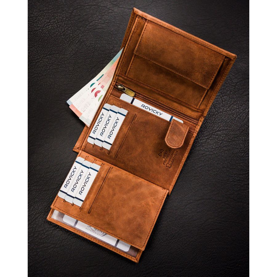 Brązowy portfel męski ze skóry naturalnej z tłoczeniem w kształcie jelenia