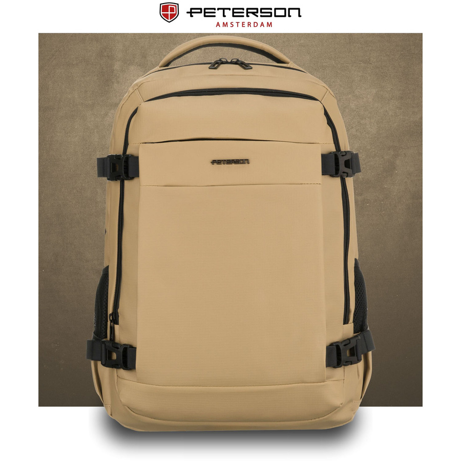 Duży plecak podróżny w kolorze khaki z miejscem na laptopa, dwukomorowy - Peterson