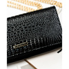 Duży, czarny portfel damski ze skóry naturalnej i ekologicznej, pokryty wzorem imitującym skórę krokodyla - 4U Cavaldi