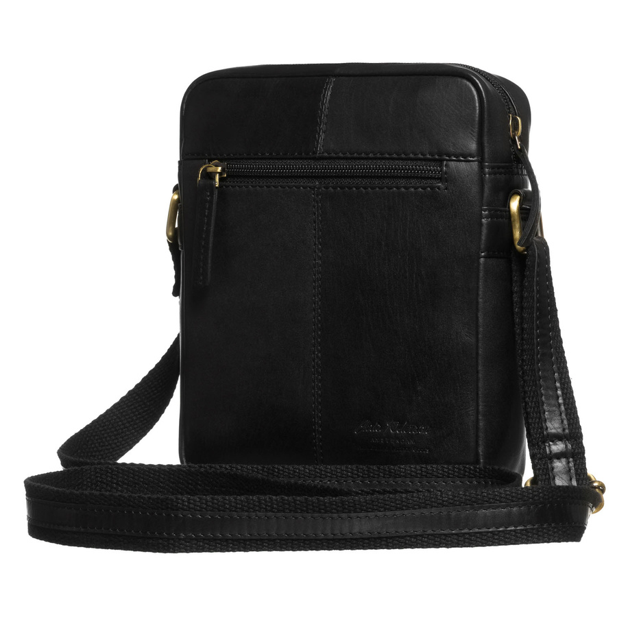 Elegancka, czarna listonoszka męska ze skóry naturalnej z zewnętrzną kieszonką na suwak - Peterson