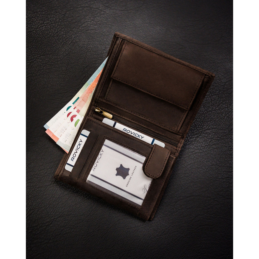 Portfel męski ze skóry naturalnej w brązowym kolorze z tłoczeniem w kształcie głowy psa