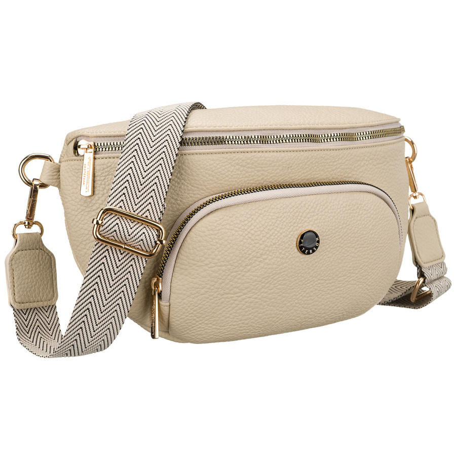 Miejska nerka damska ze skóry ekologicznej w beżowym kolorze zamykana suwakiem - Peterson