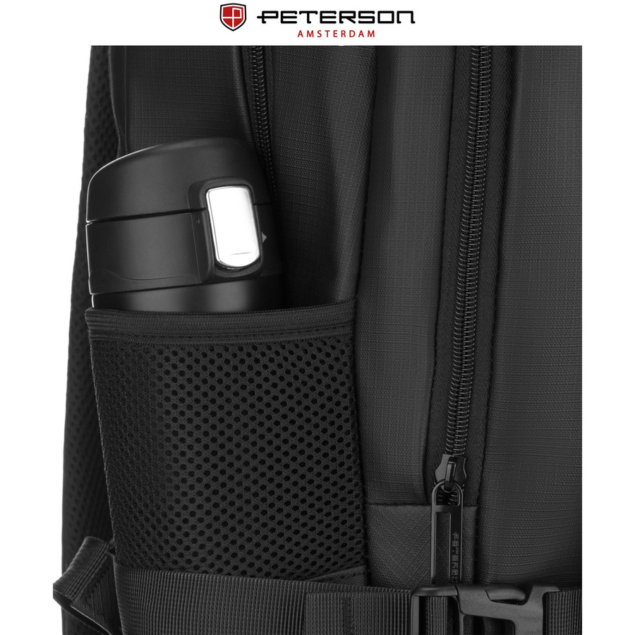 Duży plecak podróżny w czarnym kolorze z miejscem na laptopa, zamykany suwakiem - Peterson