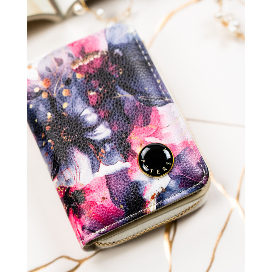 Portfel damski w kwiaty wykonany ze skóry naturalnej i ekologicznej - Peterson