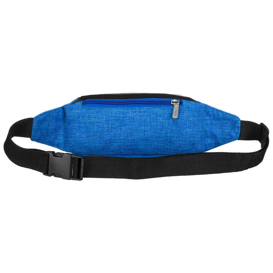 Kompaktowa saszetka z poliestru w niebiesko-czarnym kolorze, zawieszona na regulowanym pasku - Loren