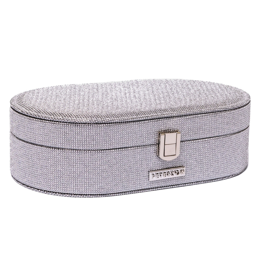 Elegancka szkatułka na biżuterię w srebrnym kolorze, zamykana zatrzaskiem - Peterson