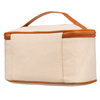 Beżowo-brązowa kosmetyczka z tkaniny syntetycznej wyposażona w uchwyt, zamykana suwakiem - Peterson