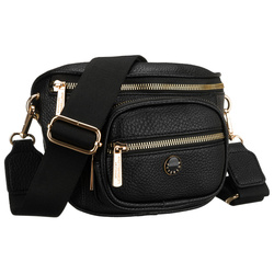 Czarna saszetka damska ze skóry ekologicznej, zamykana suwakiem i zawieszona na regulowanym pasku - Peterson