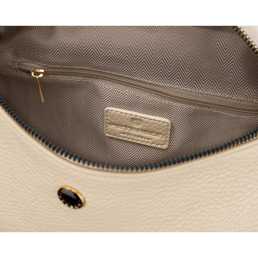 Beżowa, praktyczna, miejska nerka damska ze skóry ekologicznej, jednokomorowa - Peterson