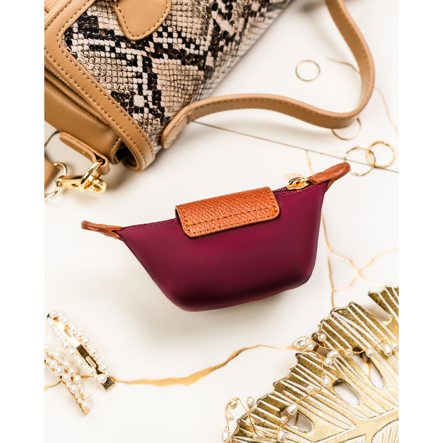 Bordowe etui na klucze z poliestru i skóry ekologicznej zamykane zatrzaskiem i suwakiem - Peterson