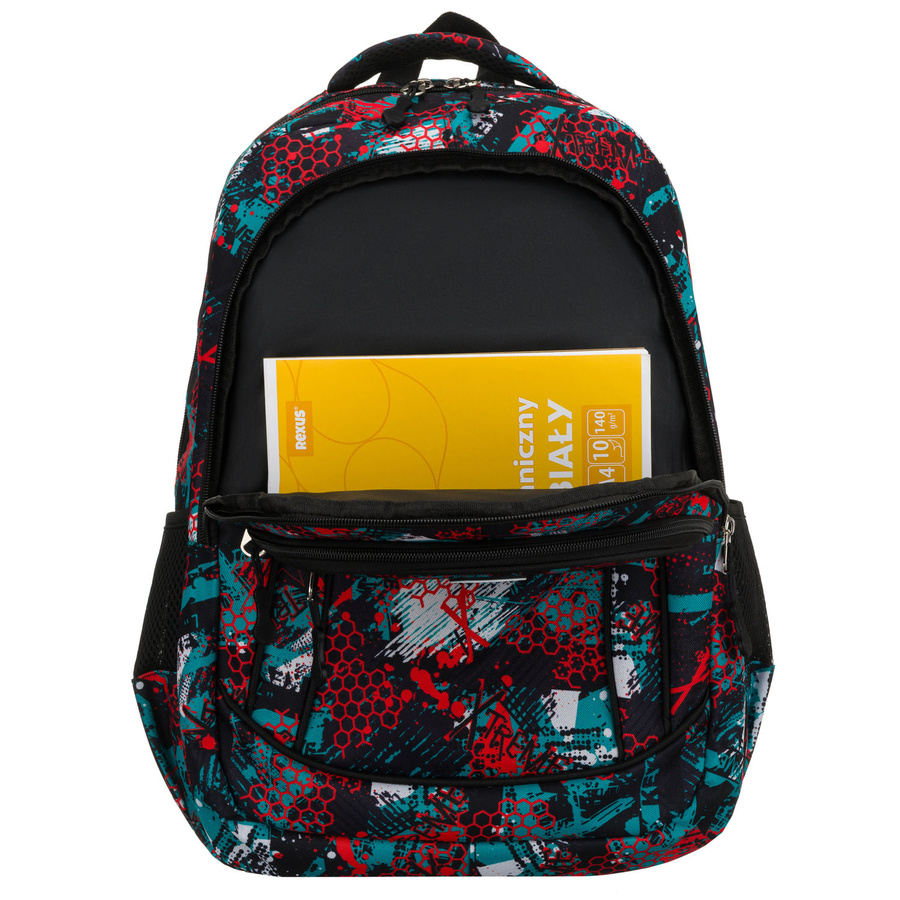 Dwukomorowy plecak szkolny odszyty z poliestru w oryginalny wzór - Peterson