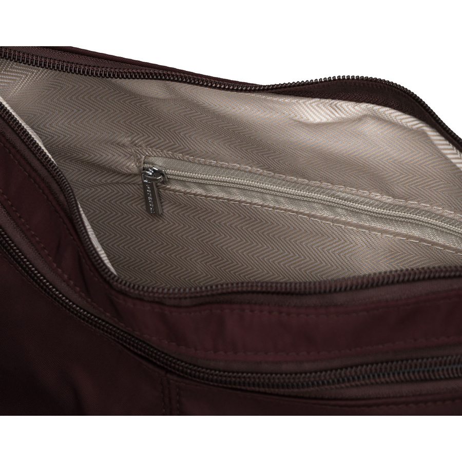 Bordowa torebka damska z poliestru zamykana suwakiem, dwukomorowa - Peterson