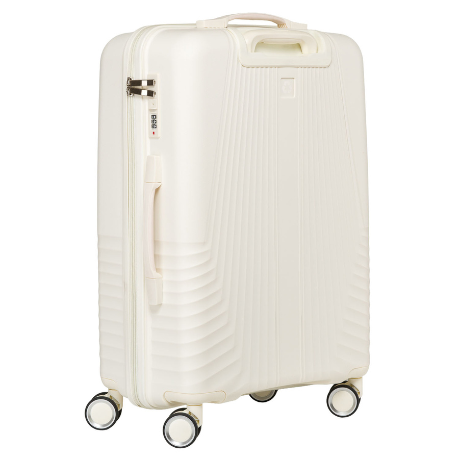 Duża walizka podróżna w beżowym kolorze z wodoodporną skorupą - Peterson