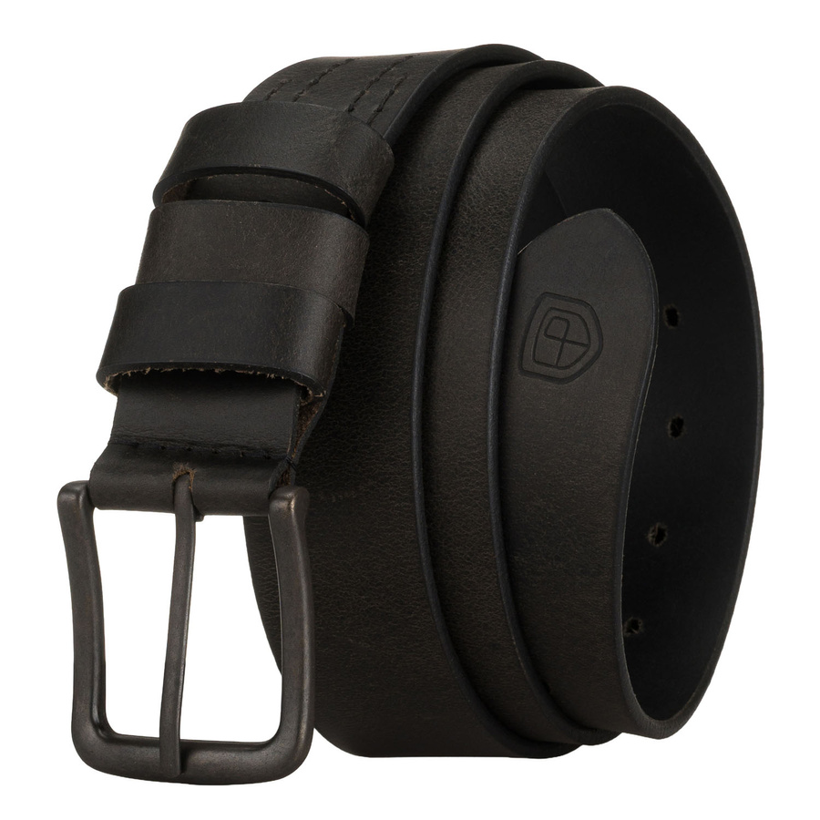 Zestaw prezentowy: skórzany portfel męski w czarnym kolorze bez zapięcia i czarny pasek ze skóry naturalnej - Peterson