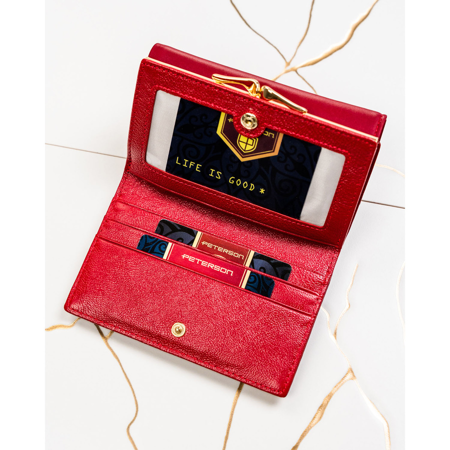 Czerwony portfel damski wykonany ze skóry naturalnej i ekologicznej - Peterson