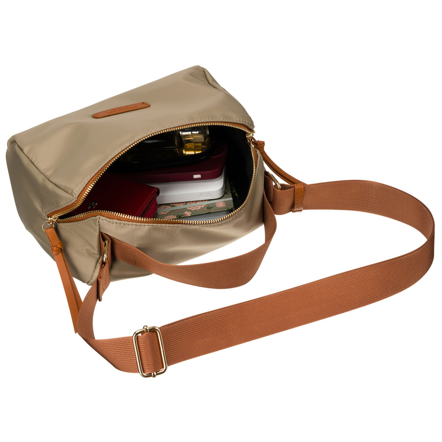 Miejska listonoszka z paskiem wykonana z nylonu i skóry ekologicznej w kolorach khaki i brązowym - Peterson
