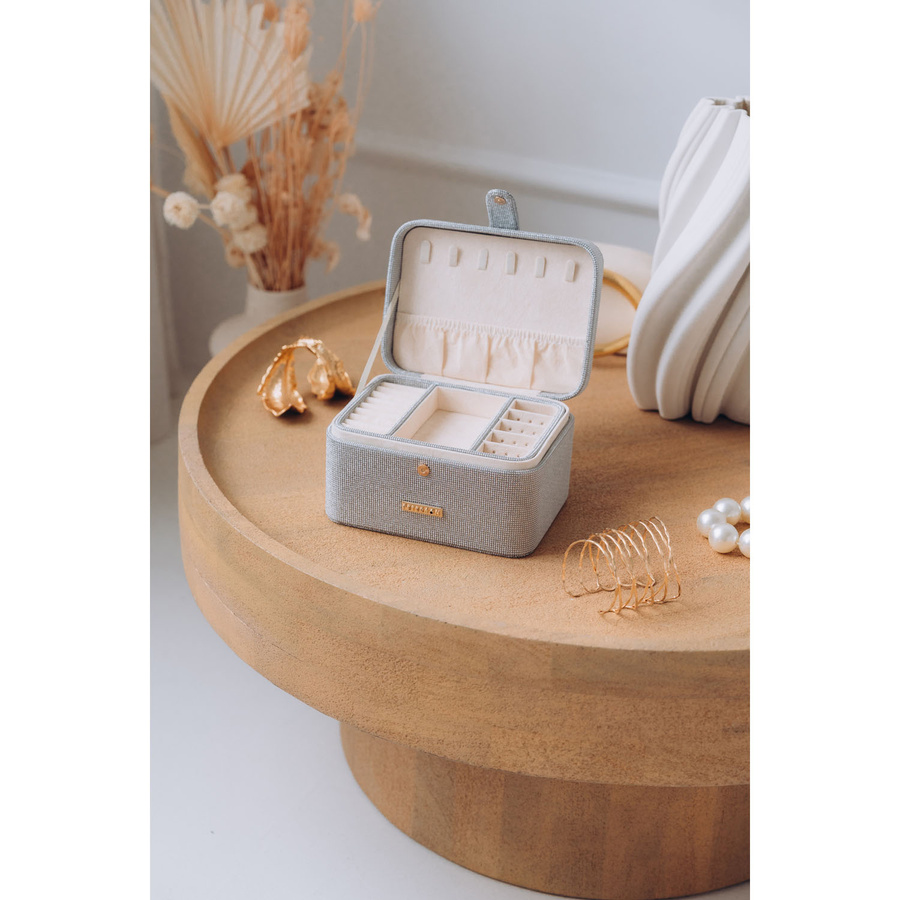 Szara szkatułka na biżuterię zamykana zamkiem magnetycznym - Peterson