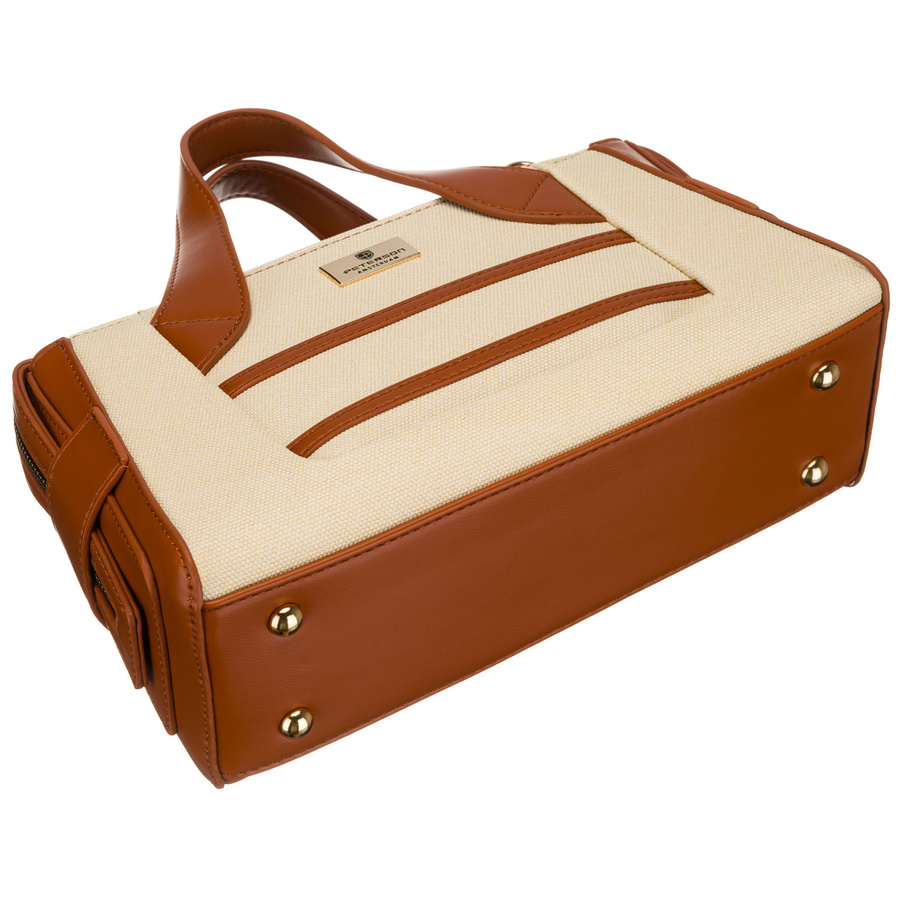 Elegancka torebka damska w kolorach ecru i brązowym wykonana z materiału syntetycznego - Peterson