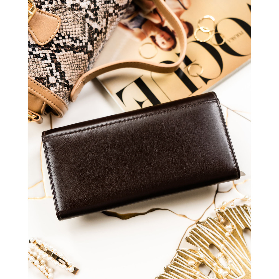 Duży, brązowy portfel damski ze skóry naturalnej z systemem RFID - Peterson