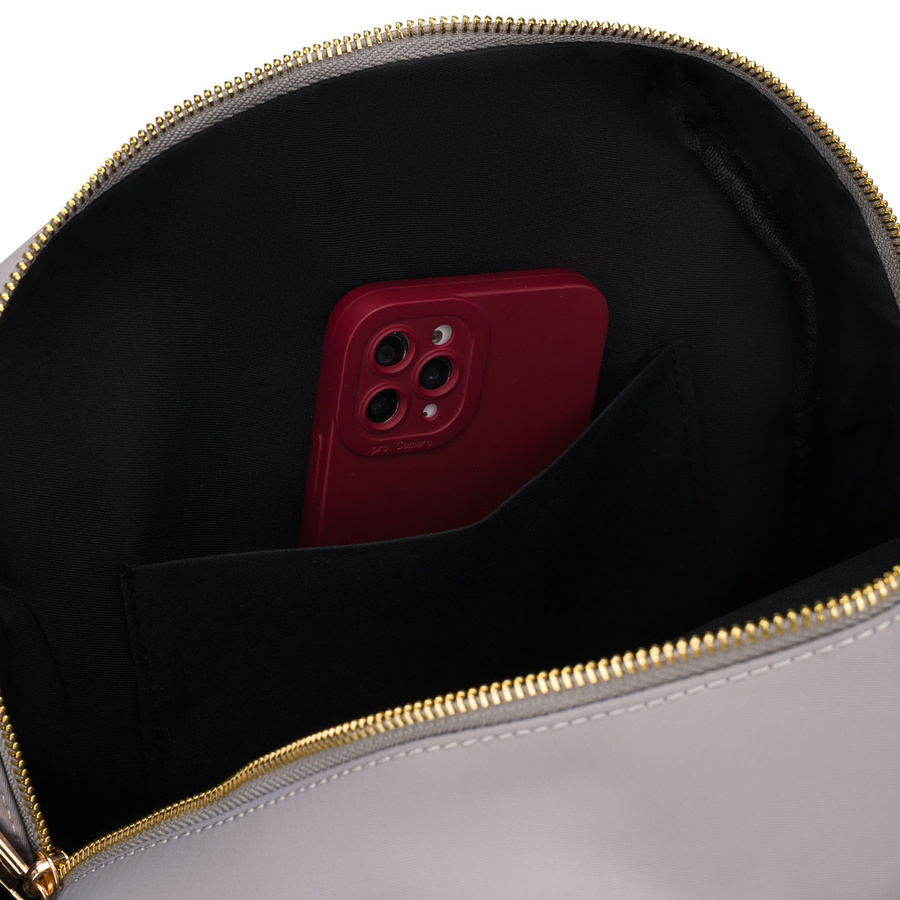 Szary plecak damski z nylonu i skóry ekologicznej z kieszonką zewnętrzną - Peterson