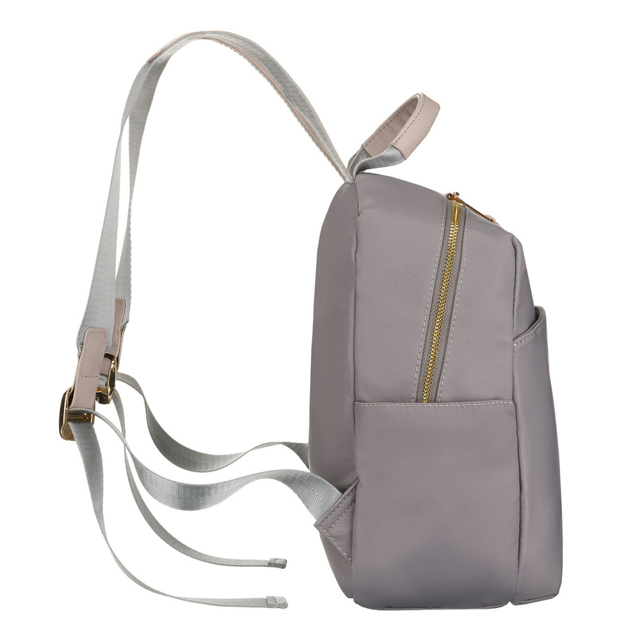 Szary plecak damski z nylonu i skóry ekologicznej z kieszonką zewnętrzną - Peterson
