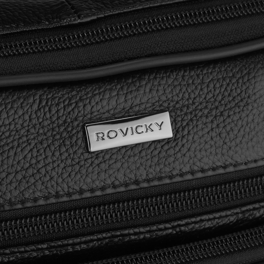 Skórzana, poręczna listonoszka męska w czarnym kolorze - Rovicky