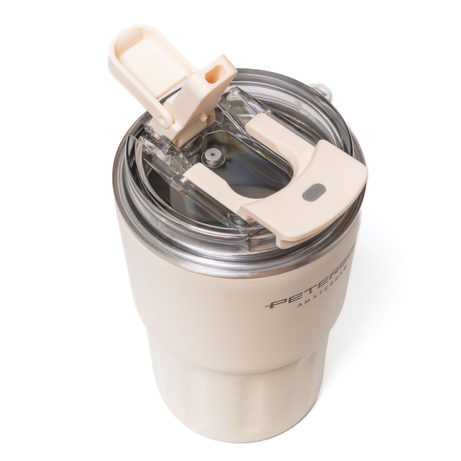Kubek termiczny ze stali nierdzewnej w beżowym kolorze z podwójnymi ściankami - Peterson