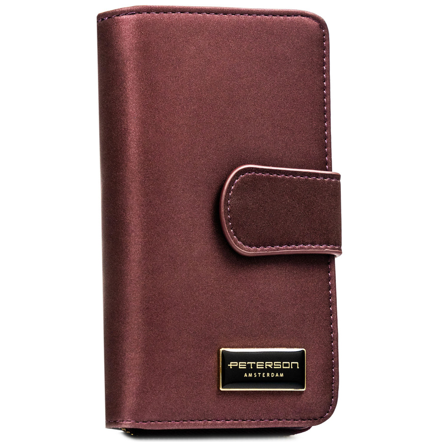 Fioletowy portfel damski ze skóry naturalnej i ekologicznej zamykany na zatrzask i suwak - Peterson
