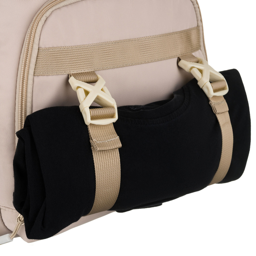 Beżowy, modny plecak szkolny z poliestru zawieszony na regulowanych szelkach - Peterson