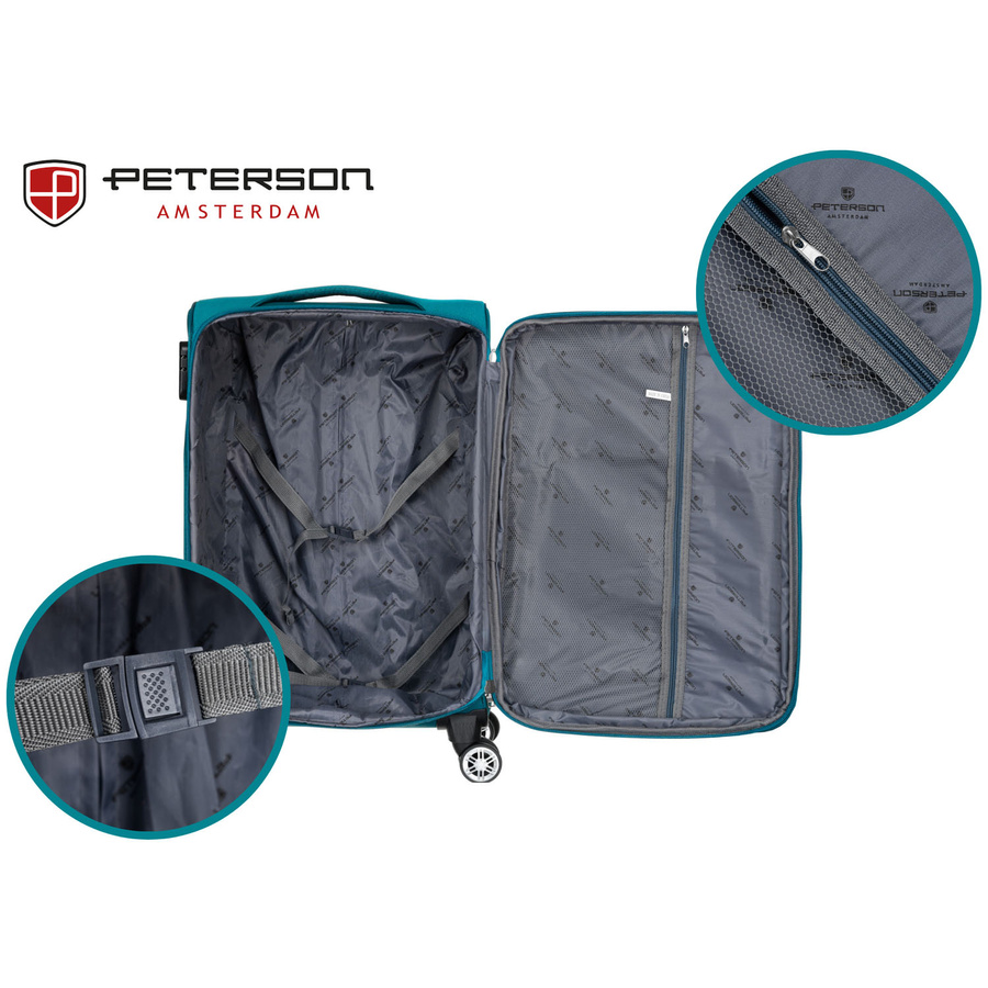 Walizka kabinowa z wysuwaną rączką wykonana z poliestru w turkusowo-różowym kolorze - Peterson