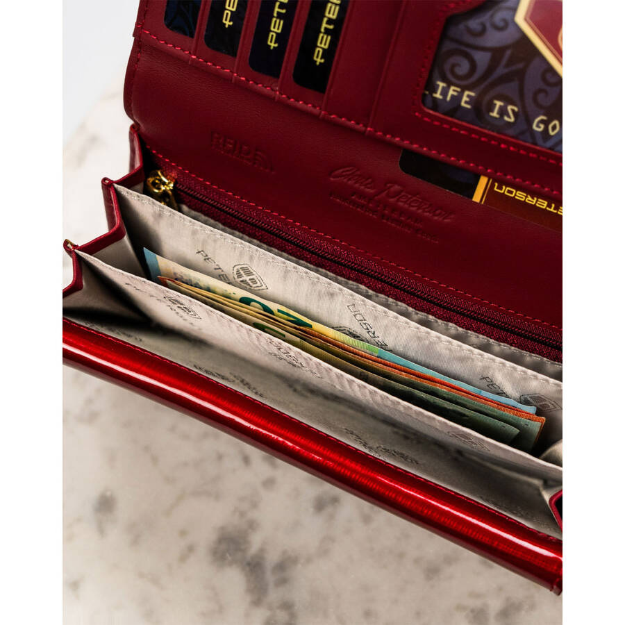 Elegancki portfel damski czerwony z ochroną RFID - Peterson