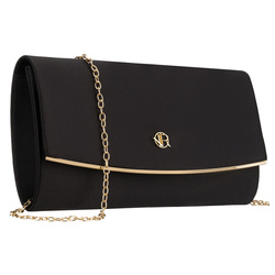 Czarna, wizytowa torebka damska wykonana z tkaniny syntetycznej z wewnętrzną kieszonką - Rovicky